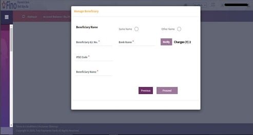 Fino Payment Bank beneficiary add