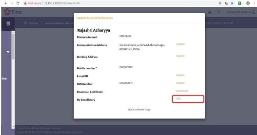 Fino Payment Bank beneficiary